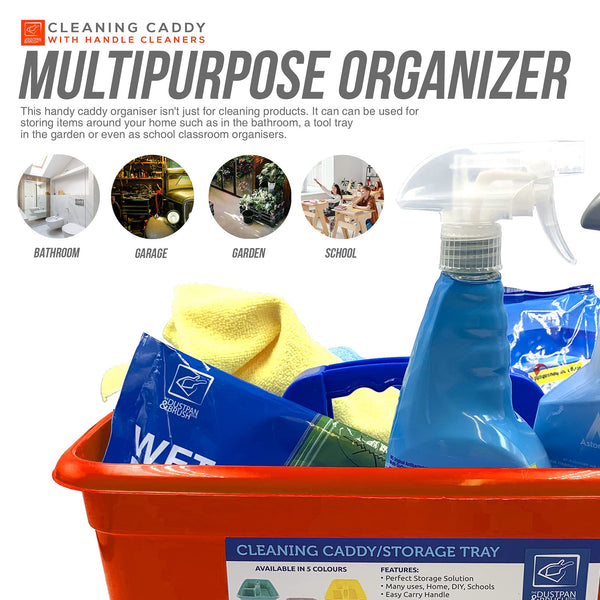 Handyman Caddy Tray Box Housekeeping Cleaners Tote Tray Basket With Handle Carry Grips - Under Sink Kitchen Storage Caddy For Cleaning Products Cleaners Carrier Tool Organiser (Pro 30cm X 30cm