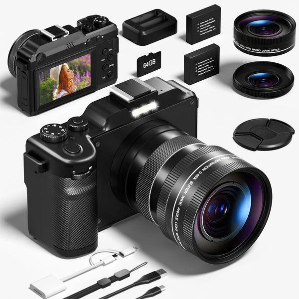 Digital Camera, 5K 64MP Cameras for Photography with WiFi, 64GB