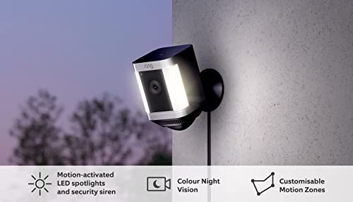 Ring Spotlight Cam Plus (Battery )Two-Way Talk, Color Night Vision, Siren,  White