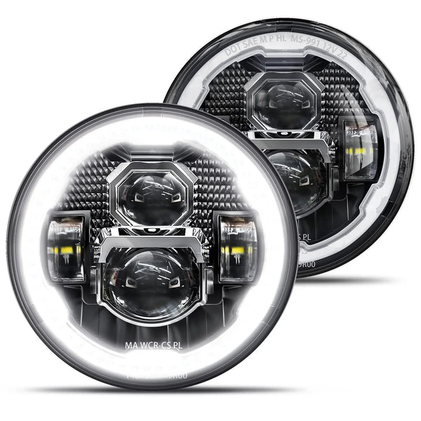HWSTAR Pair New 1000% Brighter Anti-glare 7 Inch Led Headlights Round Compatible with Jeep Wrangler JK JKU TJ LJ Chevy Ford GMC Dodge Mazda Nissan VW Mack etc DOT w/Halo DRL H6024 Hi/Low Sealed Beam