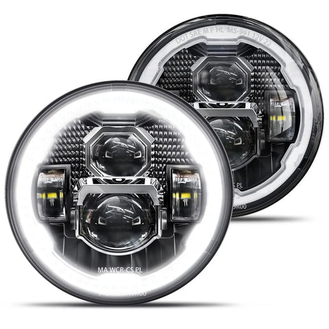 HWSTAR Pair New 1000% Brighter Anti-glare 7 Inch Led Headlights Round Compatible with Jeep Wrangler JK JKU TJ LJ Chevy Ford GMC Dodge Mazda Nissan VW Mack etc DOT w/Halo DRL H6024 Hi/Low Sealed Beam