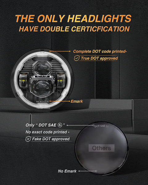 HWSTAR Pair New 1000% Brighter Anti-glare 7 Inch Led Headlights Round Compatible with Jeep Wrangler JK JKU TJ LJ Chevy Ford GMC Dodge Mazda Nissan VW Mack etc DOT w/Halo DRL H6024 Hi/Low Sealed Beam