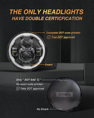 HWSTAR Pair New 1000% Brighter Anti-glare 7 Inch Led Headlights Round Compatible with Jeep Wrangler JK JKU TJ LJ Chevy Ford GMC Dodge Mazda Nissan VW Mack etc DOT w/Halo DRL H6024 Hi/Low Sealed Beam