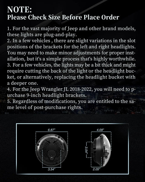 HWSTAR Pair New 1000% Brighter Anti-glare 7 Inch Led Headlights Round Compatible with Jeep Wrangler JK JKU TJ LJ Chevy Ford GMC Dodge Mazda Nissan VW Mack etc DOT w/Halo DRL H6024 Hi/Low Sealed Beam