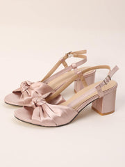 Women Satin Knot Decor Chunky Heeled Sandals, Glamorous Open Toe Slingback Sandals,Spring Summer Outfits