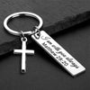 Single Piece Metal Keychain Featuring a Bible Verse Cross