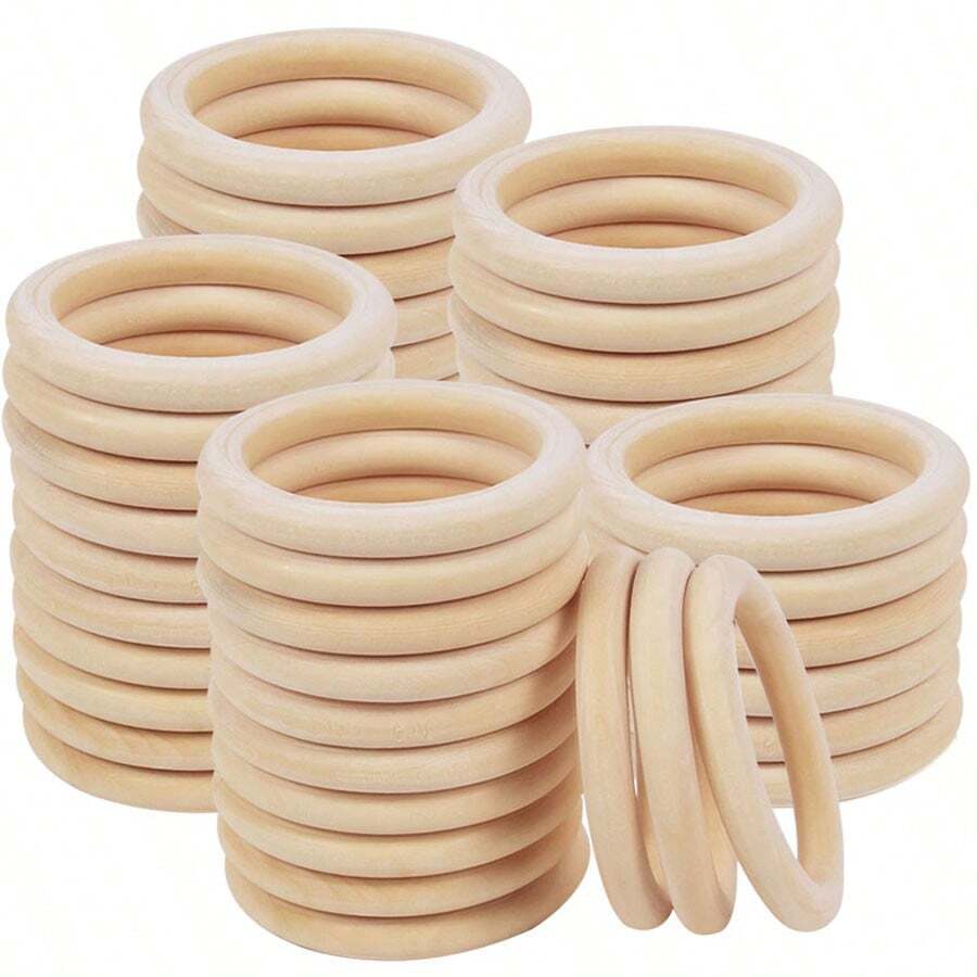 5pcs-50pcs 20-50mm Unfinished Wooden Rings Multiple Sizes Solid Color Natural Wood Circle Rings For Macrame Craft Jewelry Decorative Wooden Hoops