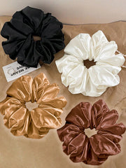 4pcs/1pc Women's 6.02in/15.3cm High-Quality Silky Satin Black, White, Khaki, Brown Hair Scrunchies, Fashionable & Versatile