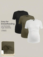 Modmama Women's Solid Color Minimalist Casual Nursing Short Sleeve T-Shirt