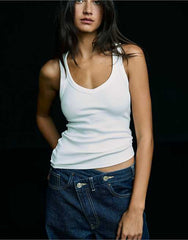 Bershka Basic rib vest top in white