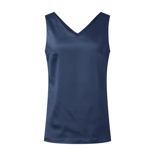 WWricotta Satin Tank Tops for Women Loose Fit Sleeveless V Neck Camisole Blouses Shirt Top Comfortable Tops for Women Business Casual Fashion Women Navy