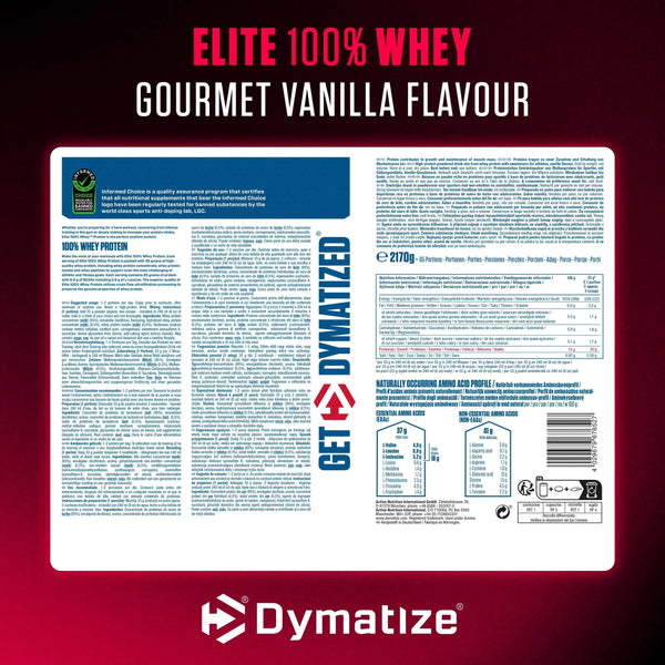 Dymatize Elite 100% Whey Gourmet Vanilla 2170g - High Protein Low Sugar Powder + Whey Protein and BCAAs
