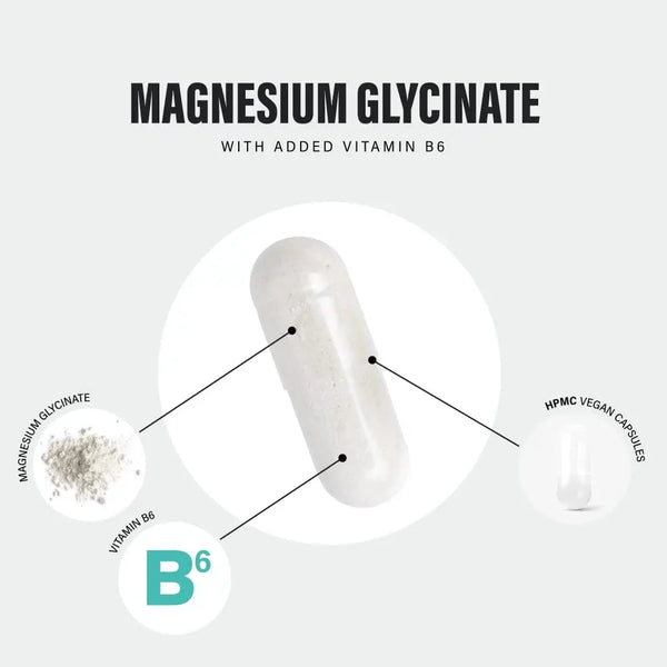 Magnesium Glycinate Supplements & Vitamin B6 - 120 High Strength Capsules - 1500mg of Magnesium Providing 315mg Elemental Magnesium (Bisglycinate) - Pure Active Ingredient