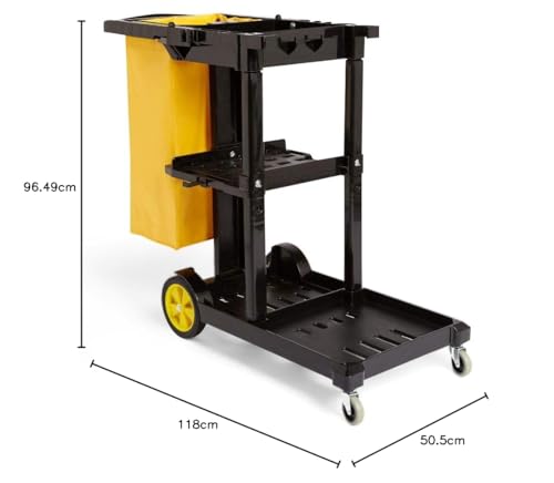 Amazon Basics 611-BLK Cleaning Cart with Zipper Bags and 2 Shelves, Black / Yellow (Previously AmazonCommercial brand)