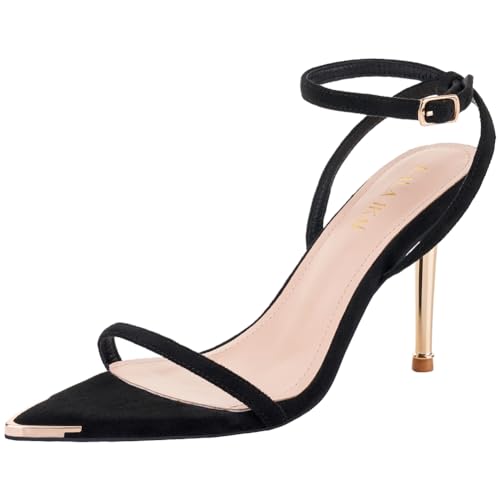 LALA IKAI Women’s Black Stiletto Heeled Sandals Open Pointed Toe Ankle Strap Heels Sexy Comfort Strappy Dress Shoes Wedding Bridal Pumps Sandals, Black, 9.5