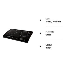 Abode Double Induction Hob Portable Digital Touch Control 2800W – Plug In & Go 10 Heat Settings, Glass Panel, 3 Hour Timer Black - Safety Lock AINDH2002 (Double)