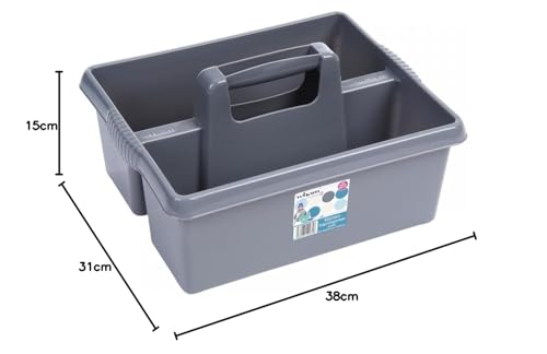 Wham Large Plastic Kitchen Cleaning Carry Tray Caddy Tidy Tote Organiser with Handle - Silver, 5 liters