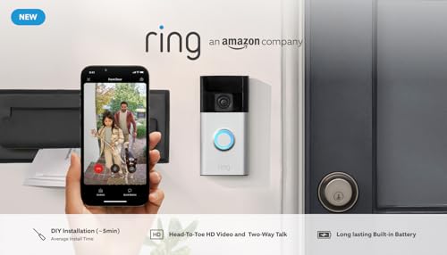 New Ring Battery Video Doorbell (2024 release) | DIY Wireless Video Doorbell Camera I Head-To-Toe View, HD Video | Easy to install (5 min) | With Built-in Battery I 30-day free trial of Ring Home