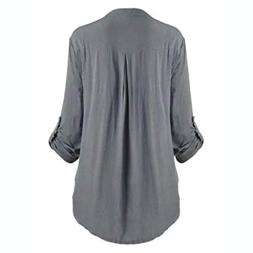 Women Ladies Large Size Button Lace V Neck Long Sleeve Shirt Blous Women's Blouses Promotion Sale Autumn Plus Size Tops Clearance UK Size Gray