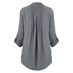 Women Ladies Large Size Button Lace V Neck Long Sleeve Shirt Blous Women's Blouses Promotion Sale Autumn Plus Size Tops Clearance UK Size Gray