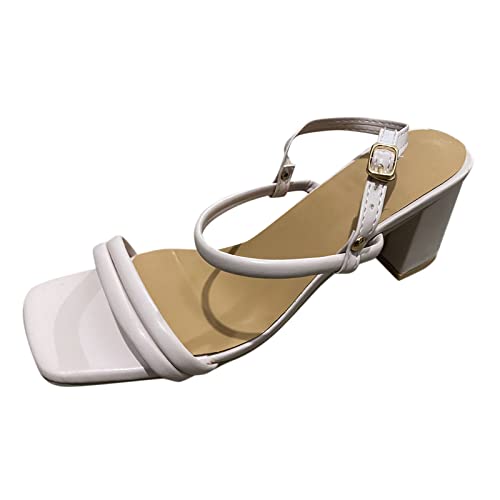 Womens Heel Pump Sandals Ladies Fashion Solid Color Leather Square Head Open Toe Buckle Thick High Heeled Sandals Womens Wedge Sandals Platform Sandals High Heels