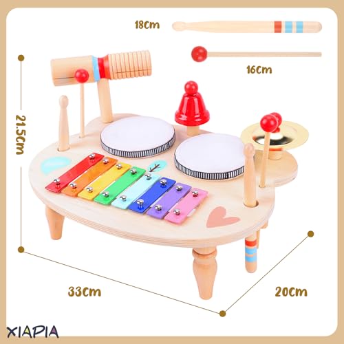 XIAPIA Kids Drum Kit, Baby Drum Musical Instruments Toys for 1 Year Old, Toddler Drum Set with Wooden Xylophone for Kids, Percussion Instruments Musical Toys Birthday Gifts for Children Boys and Girls