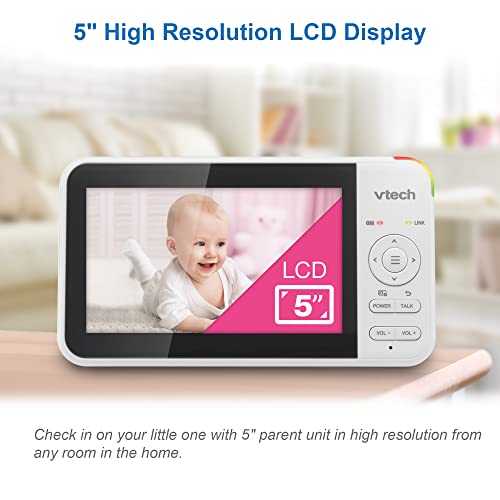 VTech VM924 Video Baby Monitor with Camera, Pan&Tilt, Baby Monitor with 5" LCD Screen,Up to 17 Hrs Battery Life,1.33x Zoom,Night Vision,300m Long Range,Soothing Sounds,2-Way Talk,Secured Transmission