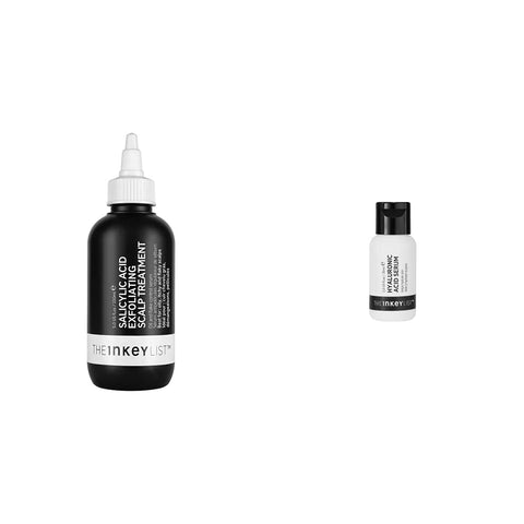 The INKEY List 2% Salicylic Acid Exfoliating Scalp Treatment to Reduce Flakes Itchiness and Control Oiliness 150ml & 2% Hyaluronic Acid Hydrating Serum to Plump and Smooth Skin for All Skin Types,30ml