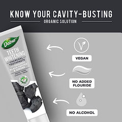 Dabur Charcoal Organic Toothpaste - 100ml | for Teeth Whitening, Brighter Smile & Healthy Gums | Natural Oral Care with Blend of Black Pepper & Ginger Extracts