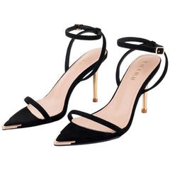 LALA IKAI Women’s Black Stiletto Heeled Sandals Open Pointed Toe Ankle Strap Heels Sexy Comfort Strappy Dress Shoes Wedding Bridal Pumps Sandals, Black, 9.5