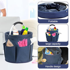 Lotvic Cleaning Caddy Organiser, Cleaning Caddy with Handle, Foldable Cleaning Bag, Large Capacity Cleaning Products Organiser, Cleaning Storage Bag for Indoor and Outdoor, 11x11in (Blue)