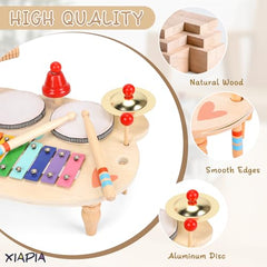 XIAPIA Kids Drum Kit, Baby Drum Musical Instruments Toys for 1 Year Old, Toddler Drum Set with Wooden Xylophone for Kids, Percussion Instruments Musical Toys Birthday Gifts for Children Boys and Girls