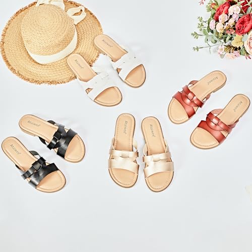 Ataiwee Women's Flat Slide Sandals - Casual Ladies Cross Strap Slip On Walk Summer Slide Sandals.(2307013,BR/MF,10 UK)