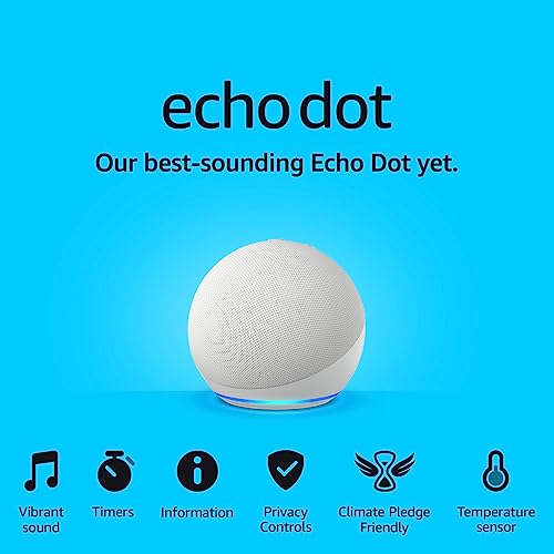 Echo Dot (Newest gen) | Big vibrant sound Wi-Fi and Bluetooth smart speaker with Alexa | Glacier White