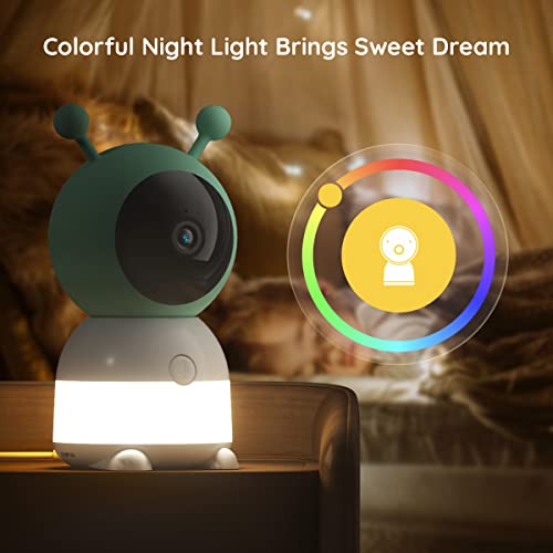 2K Wifi Video Baby Monitor, App & 5'' Screen Control, Night Light, Motion&Cry Detection, PTZ, Auto Tracking, 3000mAh Battery, Humidity & Temperature Sensor, BOIFUN Smart Baby Monitor with Night Vision