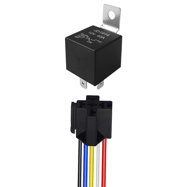 Aiqeer 5 Pin Car Relay, 12V 40A SPDT Automotive Relay with Harness Socket and Pre-Wired (Black)