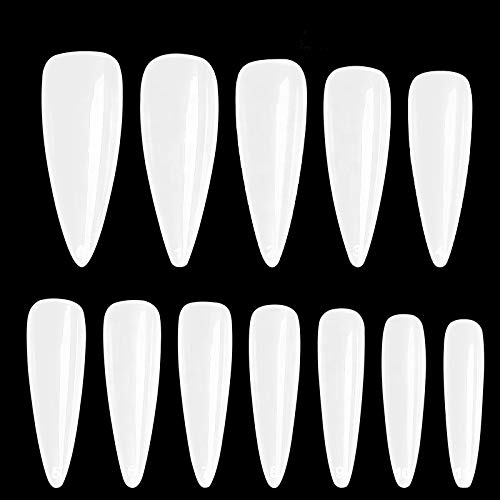 600 Pieces Extra Long Stiletto Straight Pointed Full Cover NATURAL Press On Acrylic False Nails Tips - Professional Salon & Home Use.