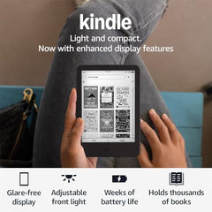 Amazon Kindle (newest gen) – Lightest and most compact Kindle with glare-free display, faster page turns, adjustable front light and long battery life – 16 GB – With Ads – Black