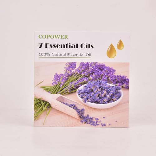 Essential Oils for Diffusers for Home, COPOWER 7x10mL Diffuser Oils Fragrance with Diffuser Wood, [Aroma Secrets] 100% Pure Aromatherapy Oil, Lavender, Lemon Grass, Tea Tree, Sweet Orange,Peppermint