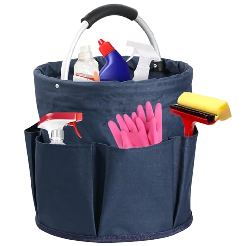 Lotvic Cleaning Caddy Organiser, Cleaning Caddy with Handle, Foldable Cleaning Bag, Large Capacity Cleaning Products Organiser, Cleaning Storage Bag for Indoor and Outdoor, 11x11in (Blue)