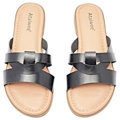 Ataiwee Women's Flat Slide Sandals - Casual Ladies Cross Strap Slip On Walk Summer Slide Sandals.(2307013,BR/MF,10 UK)