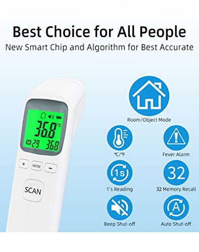 Thermometer for adults and Baby, Digital infrared non contact thermometer with Fever Alarm, LCD Screen, Accurate Reading and Memory Function