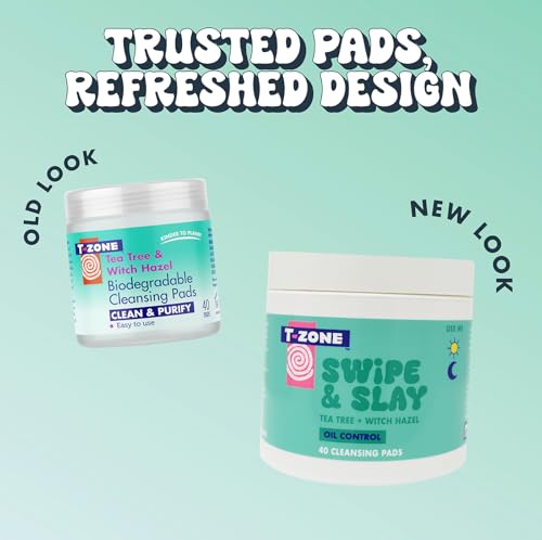 T-Zone Tea Tree & Witch Hazel Biodegradable Cleansing Pads (40 Pads) - Instantly Remove Dirt, Oil & Makeup, Unclogs Pores, Promotes Clearer Skin & Kinder to Planet
