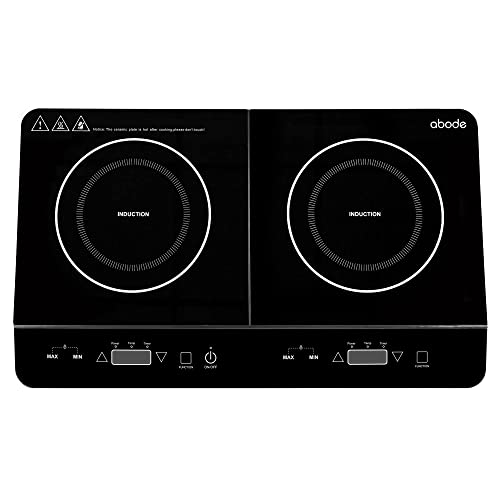 Abode Double Induction Hob Portable Digital Touch Control 2800W – Plug In & Go 10 Heat Settings, Glass Panel, 3 Hour Timer Black - Safety Lock AINDH2002 (Double)