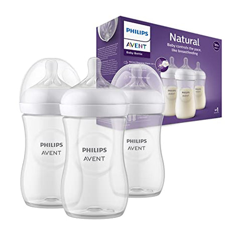 Philips Avent Natural Response Baby Bottle - 3 x 260ml Baby Milk Bottle for Newborns and Up, BPA Free, 1+ Months (Model SCY903/03)
