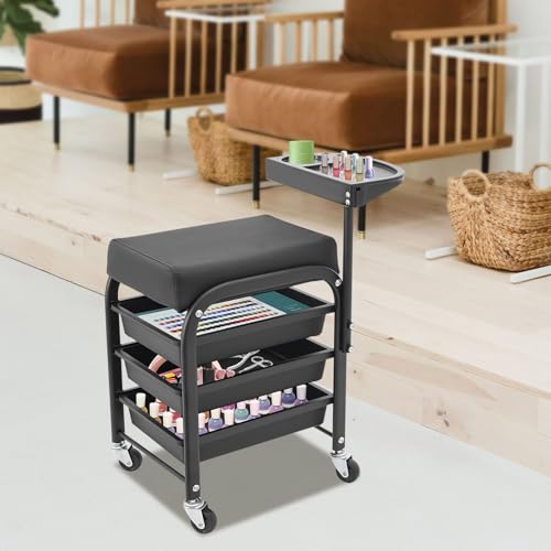 Manicure Beauty Tool Cart,38x32x65cm Pedicure Footrest Stand,Rolling Storage Trolley,Professional Premium with Drawers Organizer for Beauty Salons,Health Clubs