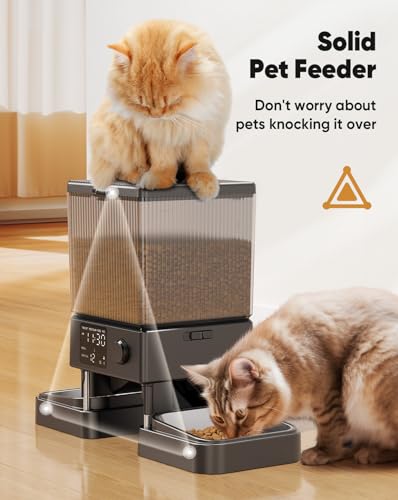 oneisall 5L Automatic Cat Feeder with Timer for 2 Cats, Knob Model Dry Food Auto Pet Feeders for Cats Dogs, Automatic Memory 10s Voice Recordings Timed Cat Feeder