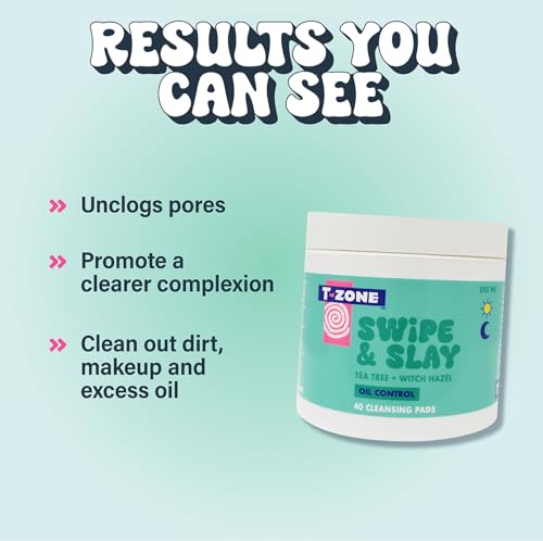 T-Zone Tea Tree & Witch Hazel Biodegradable Cleansing Pads (40 Pads) - Instantly Remove Dirt, Oil & Makeup, Unclogs Pores, Promotes Clearer Skin & Kinder to Planet