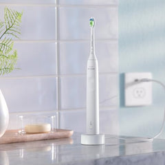 Philips Sonicare 4100 - Philips Sonicare Electric Toothbrush for Adults with 1 x Philips W2 Optimal White Sonic Brush Head in White, Slim Travel Case and USB Charger (Model HX3683/33)