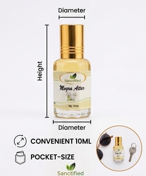 Sanctified Mogra Attar - 10 ml Concentrated Perfume Oil Roll-On | Traditional Alcohol-Free Fragrance for Men and Women | Long-Lasting Natural Scent